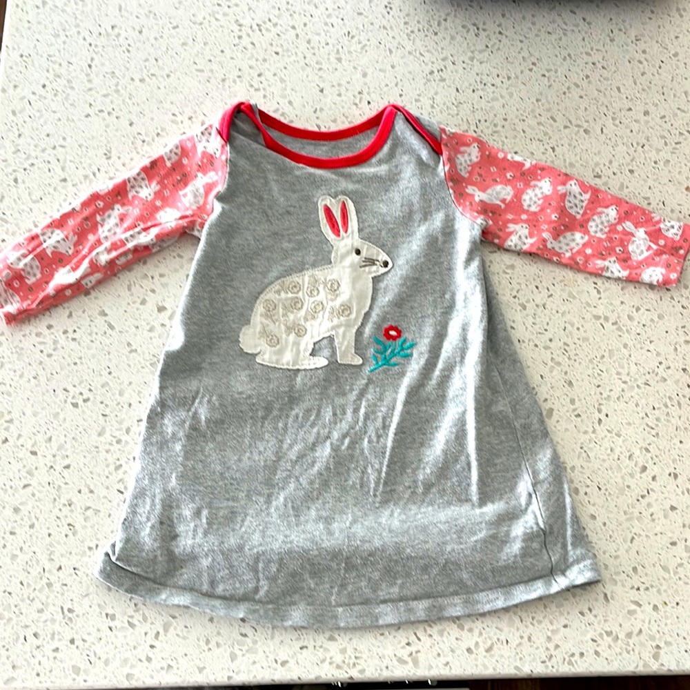 Baby Boden Gray & Pink Bunny Rabbit Dress 6-12 Months